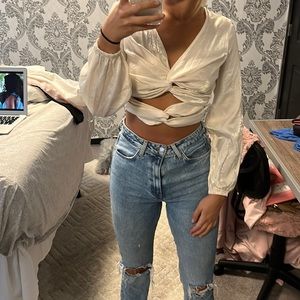 Silk tan/gold shimmer long sleeve with a tie in the back